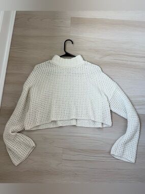 Urban Outfitters Cream Cropped Waffle Turtleneck Sweater